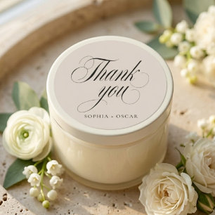 Adesivo Elegante Rótulo de Agradecimento de Casamento Bege
