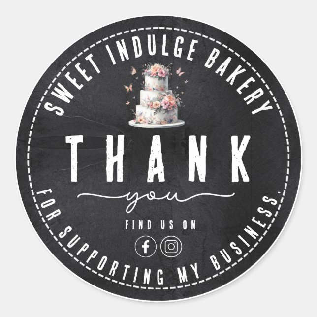 Adesivo Elegante Rustic Black White Bakery Obrigado (Frente)