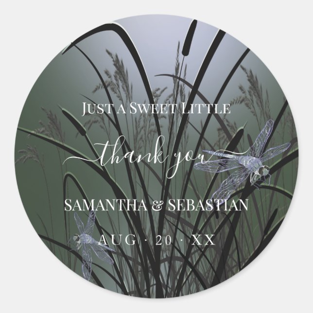 Adesivo Elegante Sage Green Dragonflies Obrigado (Frente)