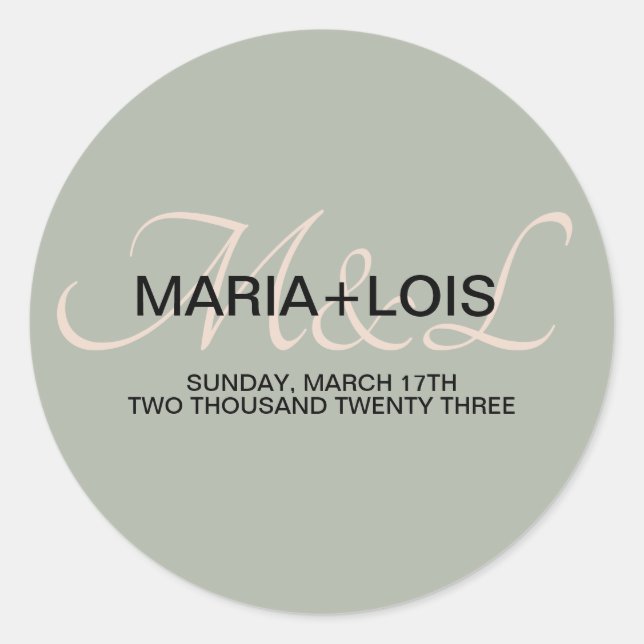 Adesivo Elegante Sage Green Pink Weded Monogrammed (Frente)