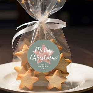 Adesivo Elegante Sage Green Rosa Dourado Star Christmas