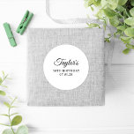 Adesivo Elegante Script 50th Birthday<br><div class="desc">Crie seus próprios e minimalistas 50º invólucros redondos de festa de aniversário ou adesivos favoritos. Uma caligrafia elegante clássica emparelhada com uma fonte serif de todos os bonés. Personalize o fundo branco ou os estilos de fonte preta para criar o seu próprio adesivo design para sua celebração especial.</div>