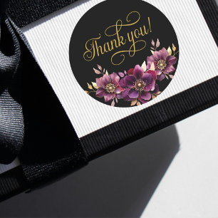 Adesivo Elegante Script Floral Dourado Obrigado Sticker