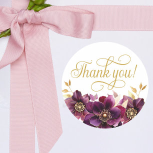 Adesivo Elegante Script Floral Dourado Obrigado Sticker