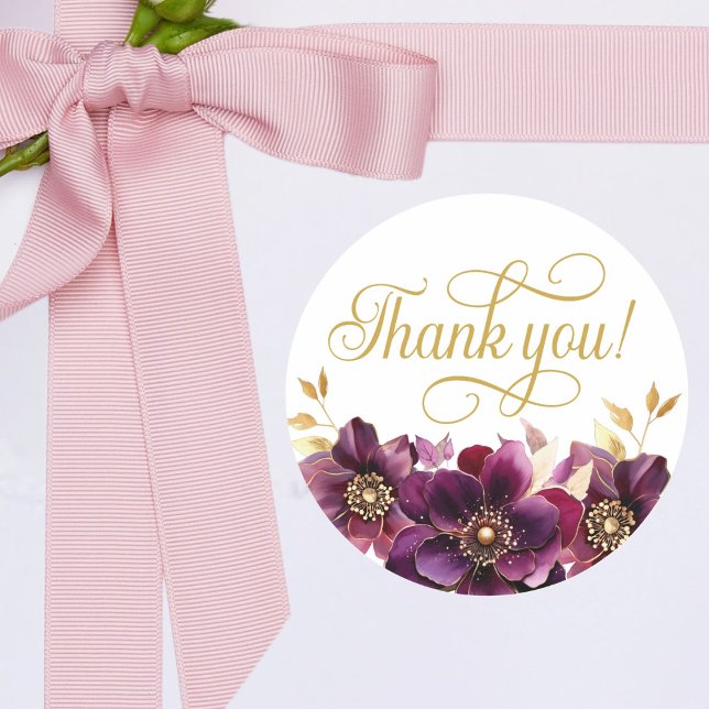 Adesivo Elegante Script Floral Dourado Obrigado Sticker (Criador carregado)