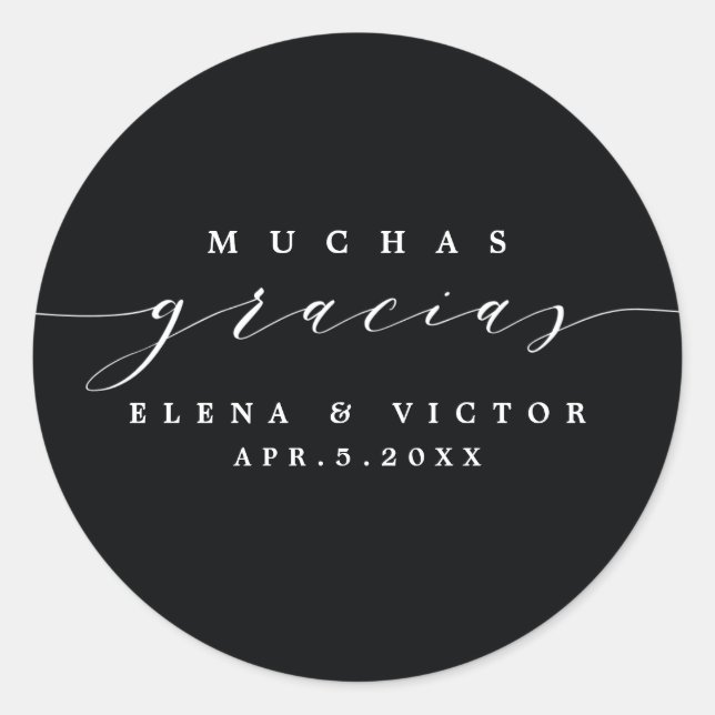 ADESIVO ELEGANTE SCRIPT MUCHAS GRACIAS | OBRIGADO, STICKER (Frente)