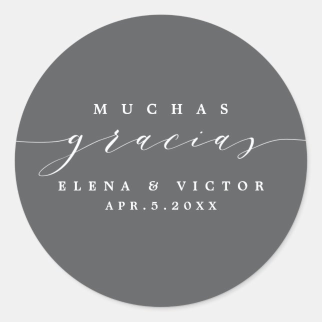 ADESIVO ELEGANTE SCRIPT MUCHAS GRACIAS | OBRIGADO, STICKER (Frente)