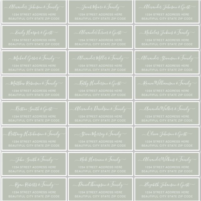 Adesivo Elegante Script Sage Green Wedding Endereço de Con (Frente)