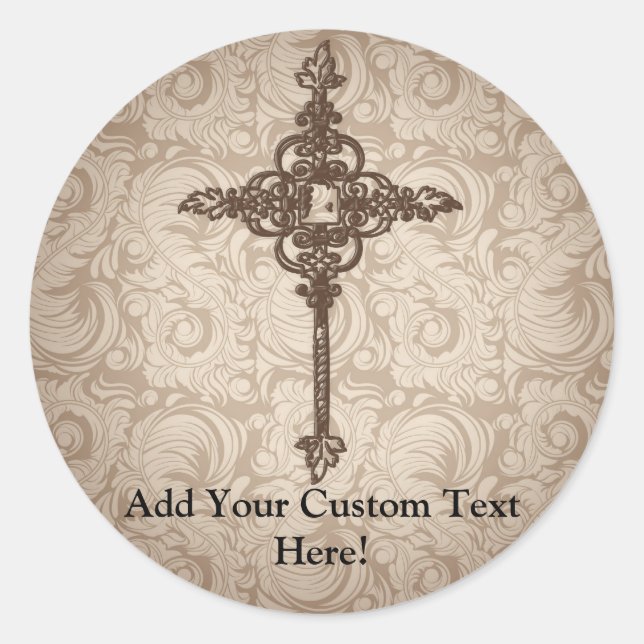 Adesivo Elegante Scroll Christian Cross w/Swirl Fundo (Frente)