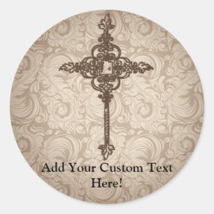 Adesivo Elegante Scroll Christian Cross w/Swirl Fundo