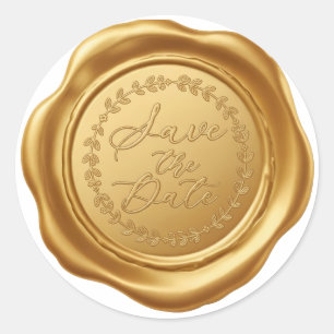 Adesivo Elegante Selo de Cera Falsa Dourado "Salve a Data"