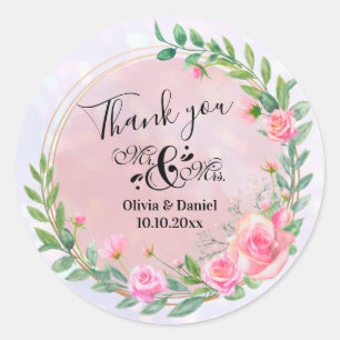 Adesivo Elegante Senhor e Senhora Flores Rosa Casamento