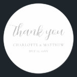 Adesivo Elegante Silver Obrigado Vestido De Casamento<br><div class="desc">Vinheta de casamento da Calliografia</div>