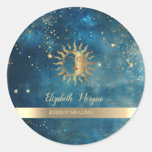 Adesivo Elegante Sol Dourado Estrelas Aquarela Azul
