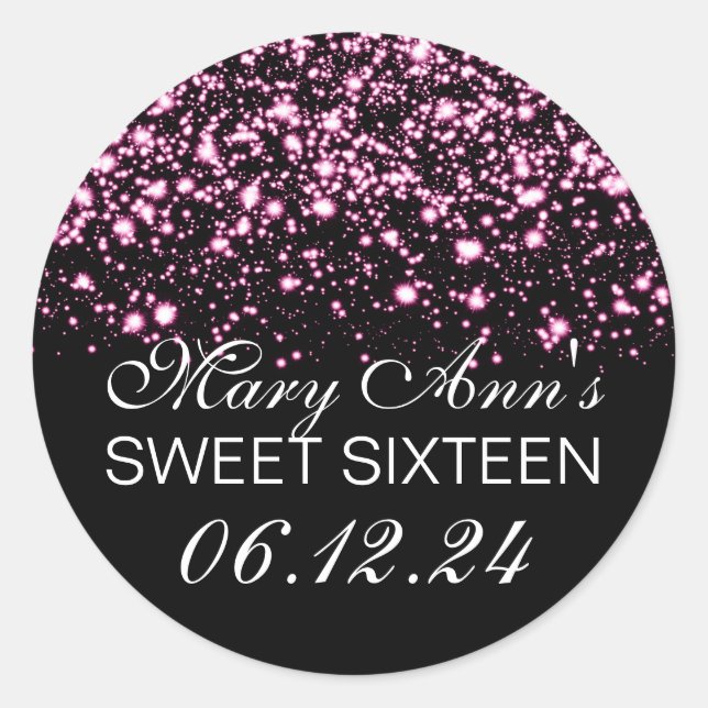 Adesivo Elegante Sweet 16 Birthday Midnight Glam Pink (Frente)