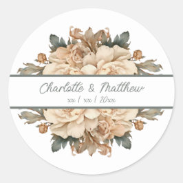 Adesivo Elegante Taupe Com Casamento Floral Verde