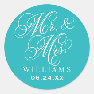Adesivo Elegante Teal, Sr. e Sra. Script, Monograma Person