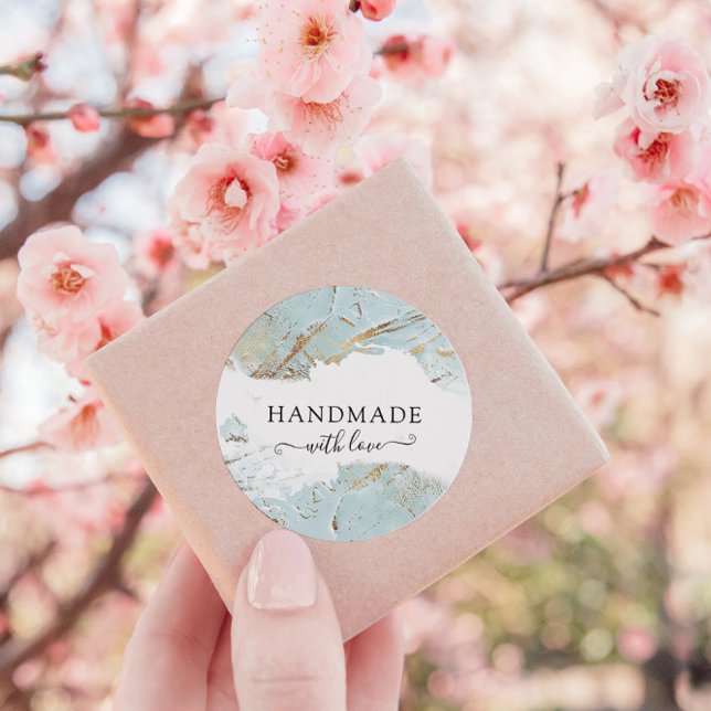 Adesivo Elegante Texturizado Azul Dourado, Feita Com Amor (Criador carregado)