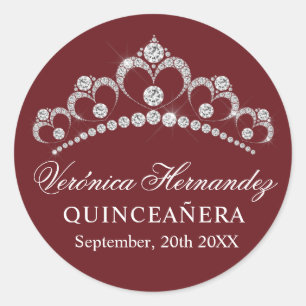 Adesivo Elegante Tiara Burgundy Espanhola Quinceañera Quin