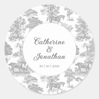 Adesivo Elegante Toile de Casamento Cinza Branco Cavalo Vi
