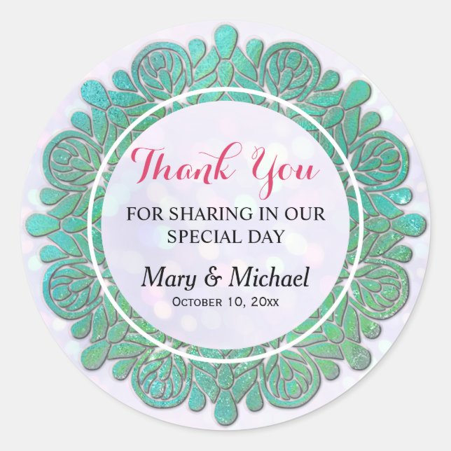 Adesivo Elegante Turquesa Shiny Mandala Muito Obrigado (Frente)