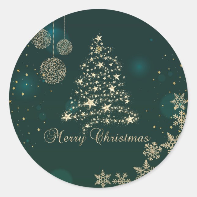 Adesivo Elegante Verde,Árvore de Natal Dourada Falsa,Floco (Frente)