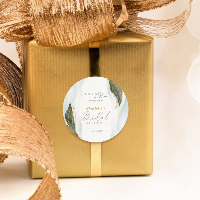 Adesivo Elegante Verde Dourado Chá de panela de Aquarela (Criador carregado)