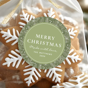 Adesivo Elegante Verde Feito Com Amor Feliz Natal