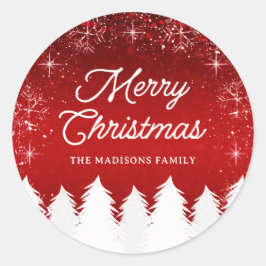 Adesivo Elegante Vermelho | Árvores e flocos de neve Festa