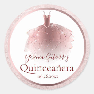 Adesivo Elegante vestido de Quinceañera em ouro rosa