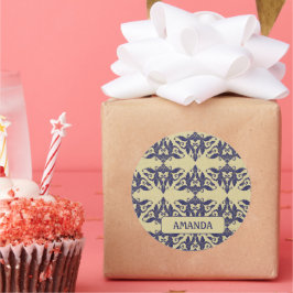 Adesivo Elegante vintage damask marinho Monograma amarelo