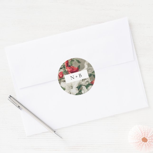 Adesivo Elegante Vintage Winter Florals Monograma Weding (Envelope)