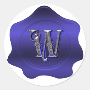 Adesivo elegante W Monograma de cera azul