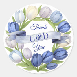 Adesivo Elegante Watercolor Tulip Wreath Casamento Blue Iv