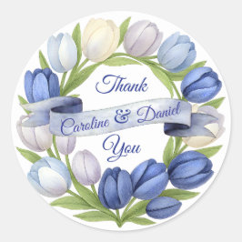 Adesivo Elegante Watercolor Tulip Wreath Casamento Blue Iv