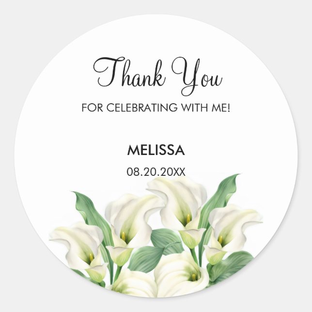 Adesivo Elegante White Calla Lily Floral Birthday (Frente)