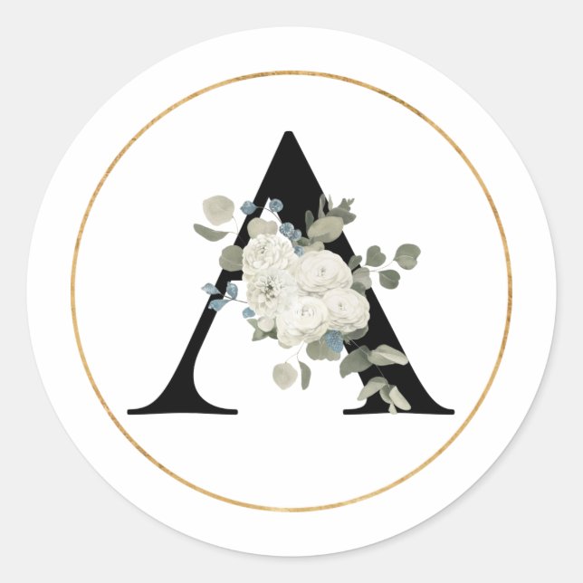 Adesivo Elegante White Floral Monograma - Letra A em Branc (Frente)