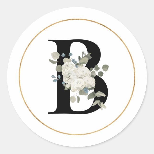 Adesivo Elegante White Floral Monograma - Letra B em Branc (Frente)