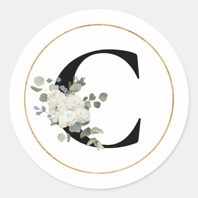 Adesivo Elegante White Floral Monograma - Letra C em Branc (Frente)