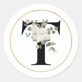 Adesivo Elegante White Floral Monograma - Letra T em Branc