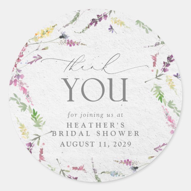 Adesivo Elegante Wildflower Watercolor Chá de panela Flora (Frente)