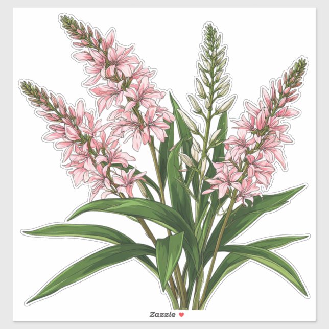 Adesivo Elegantes Flores Cor-de-Rosa Com Folhas Verdes (Folha)