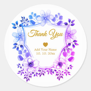 Adesivo Elegantes Flores de Aquarela Azul e Roxo Obrigado
