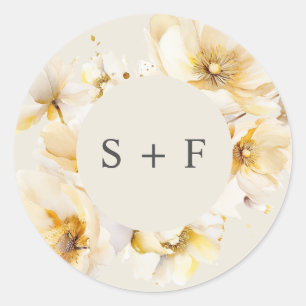 Adesivo Elegantes Flores de Ouro Branco Iniciais Casamento