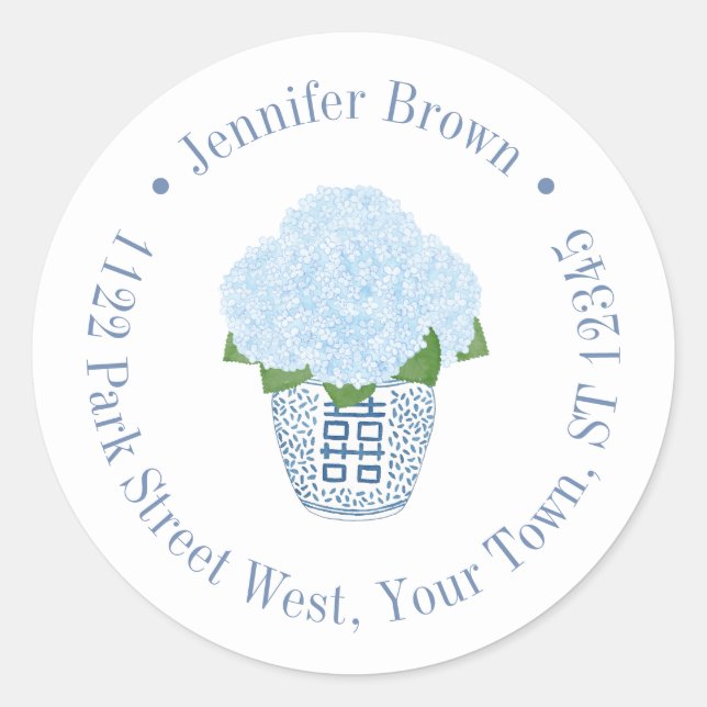 Adesivo Elegantes Hidrangeas Jar de Gengibre Endereço de D (Frente)