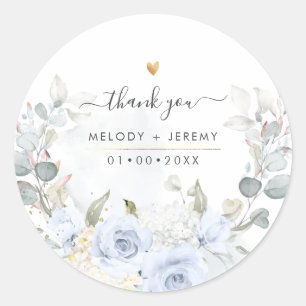 Adesivo Elegantes Rosas Azul Poeira em Aquarela Obrigado