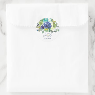 Adesivo Elegantes Rosas Brancas Navy Monograma Inicial de