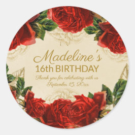 Adesivo Elegantes Rosas Vermelhas Vintage Aniversário de 1