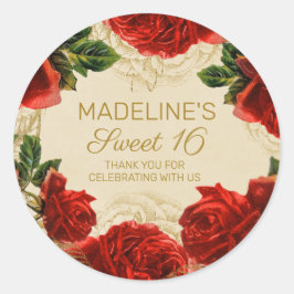 Adesivo Elegantes Rosas Vermelhas Vintage Sweet 16