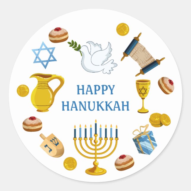 Adesivo Elementos Tradicionais do Hanukkah Pombo Estrela d (Frente)